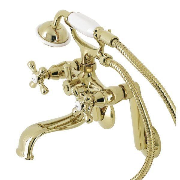 KS229PB Tub Wall Mount Clawfoot Tub Faucet with Hand Shower, Polished Brass, Kingston Brass, Mfr#: KS229PB